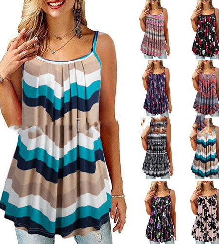 Women's Printed Pleated Wide Hem Loose Camisole